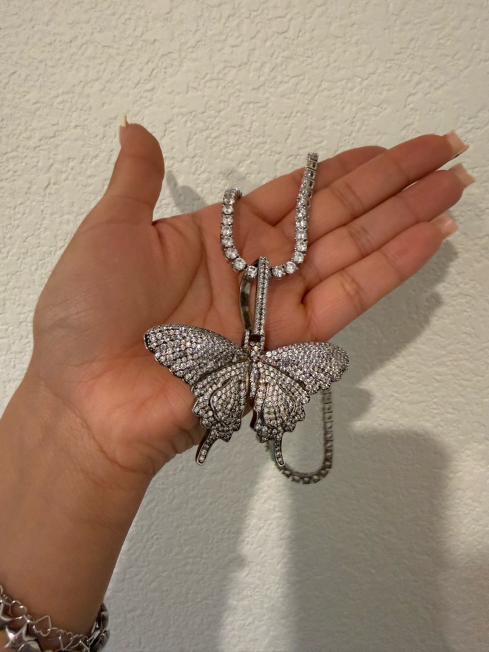 Pavé Butterfly Pendant Necklace - Silver Crystal